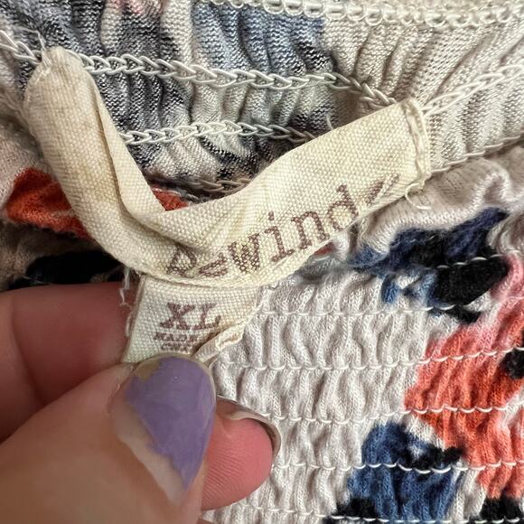 Cream Blue Pink Size XL Rewind Y2K Smocked Off The Shoulder Floral Print Top - Picture 3 of 7